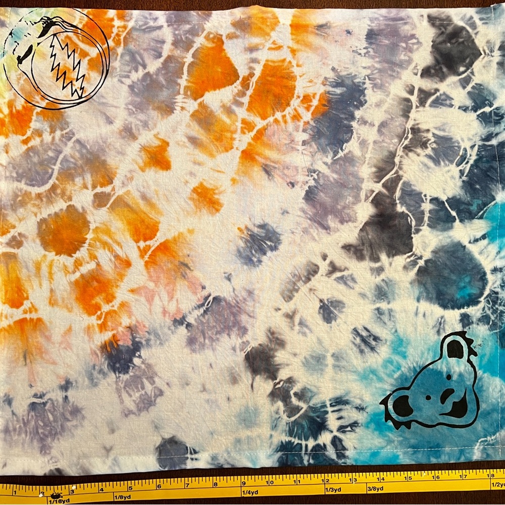 Handmade Custom Tie Dye Bandana With Grateful Dead Logos In Two Corners
